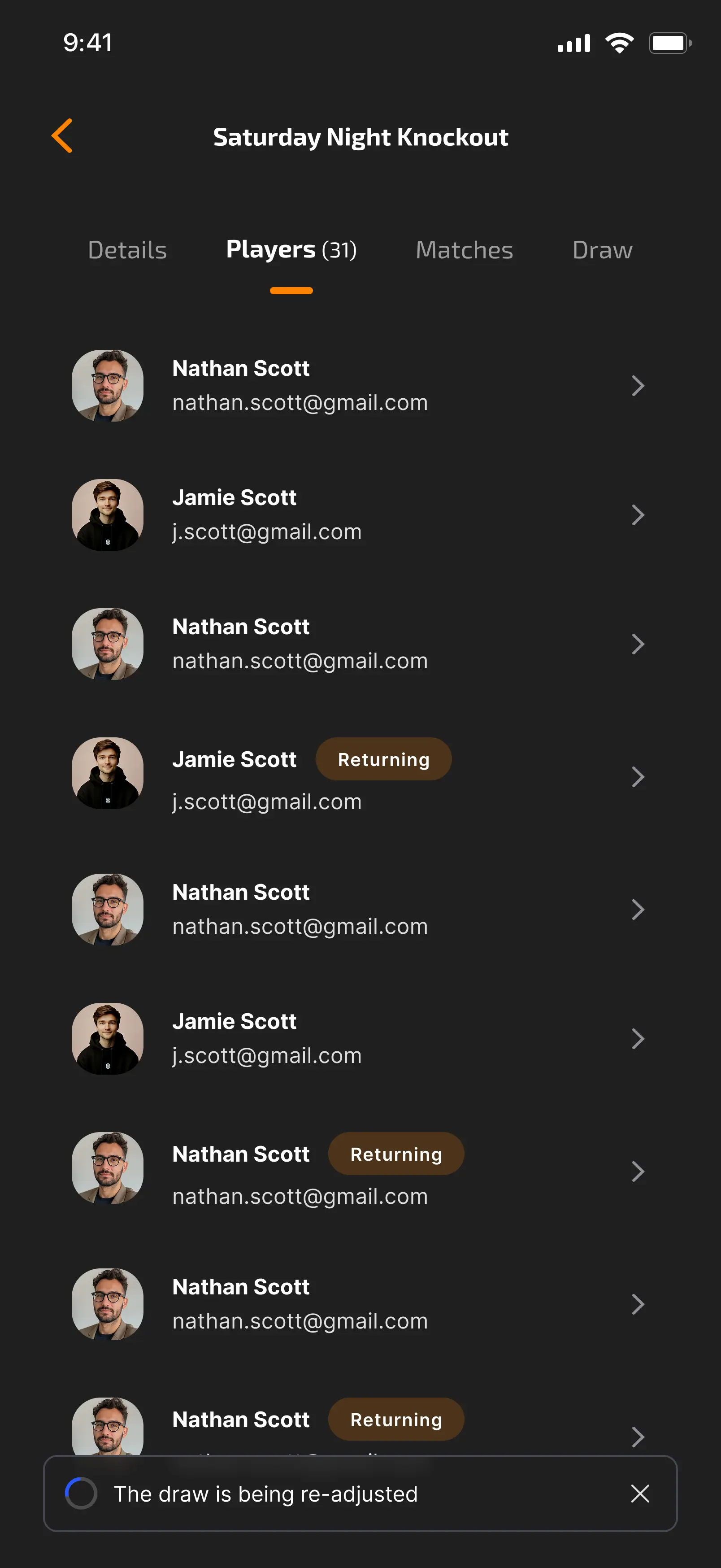 Draw recalculation in progress toast screen